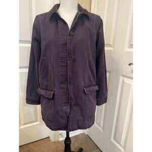 Lands End S Faded Navy Blue Barn Coat Corduroy Collar Wrist Hem Detail Button